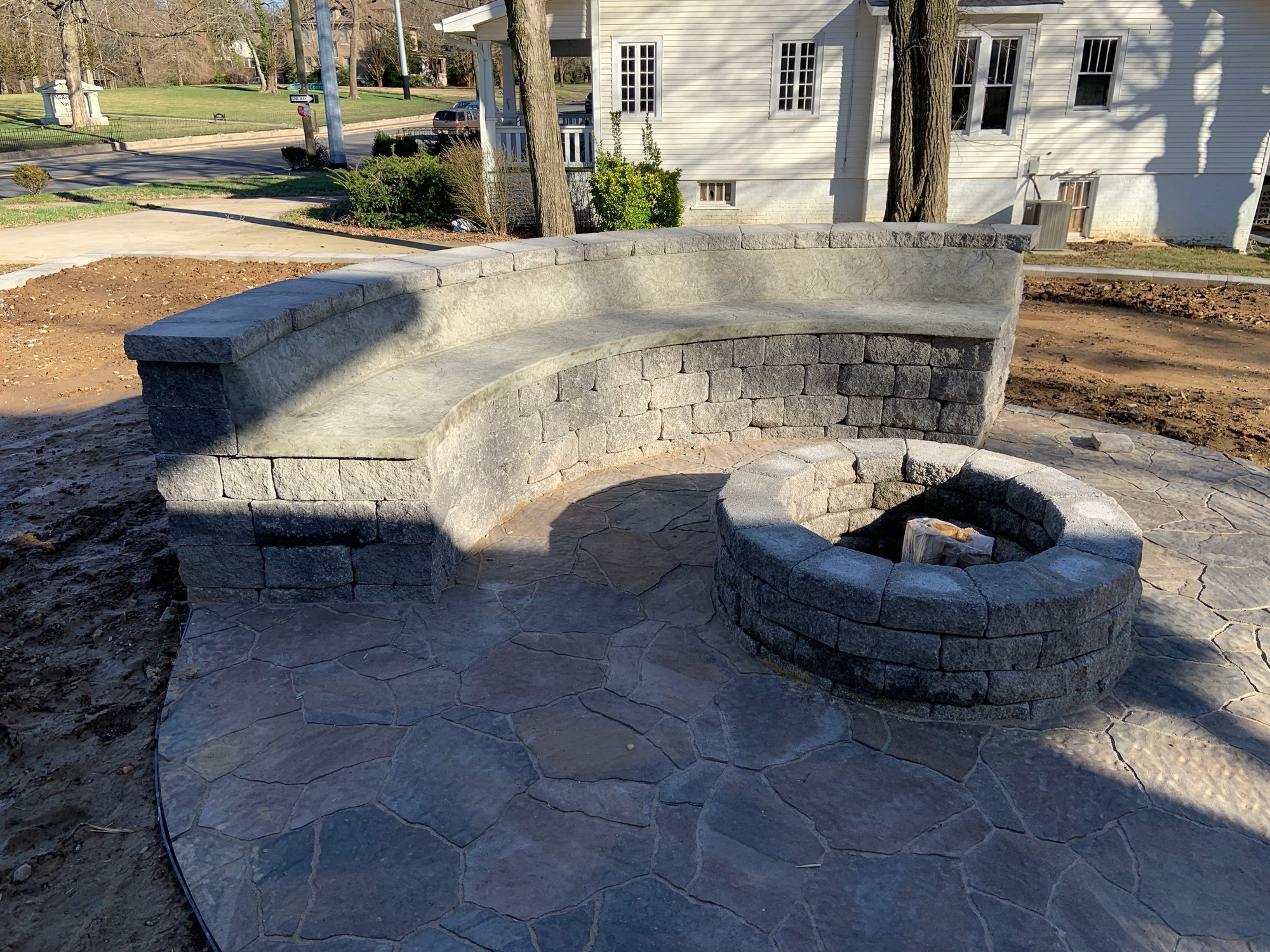 Heated outdoor concrete bench with pavers and fire pit CLARKSVILLE, TN