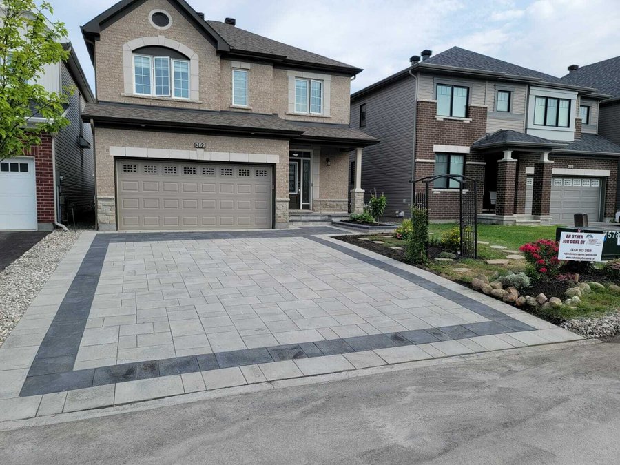 Heated Paver Driveway with snow melt system installed after shot angled