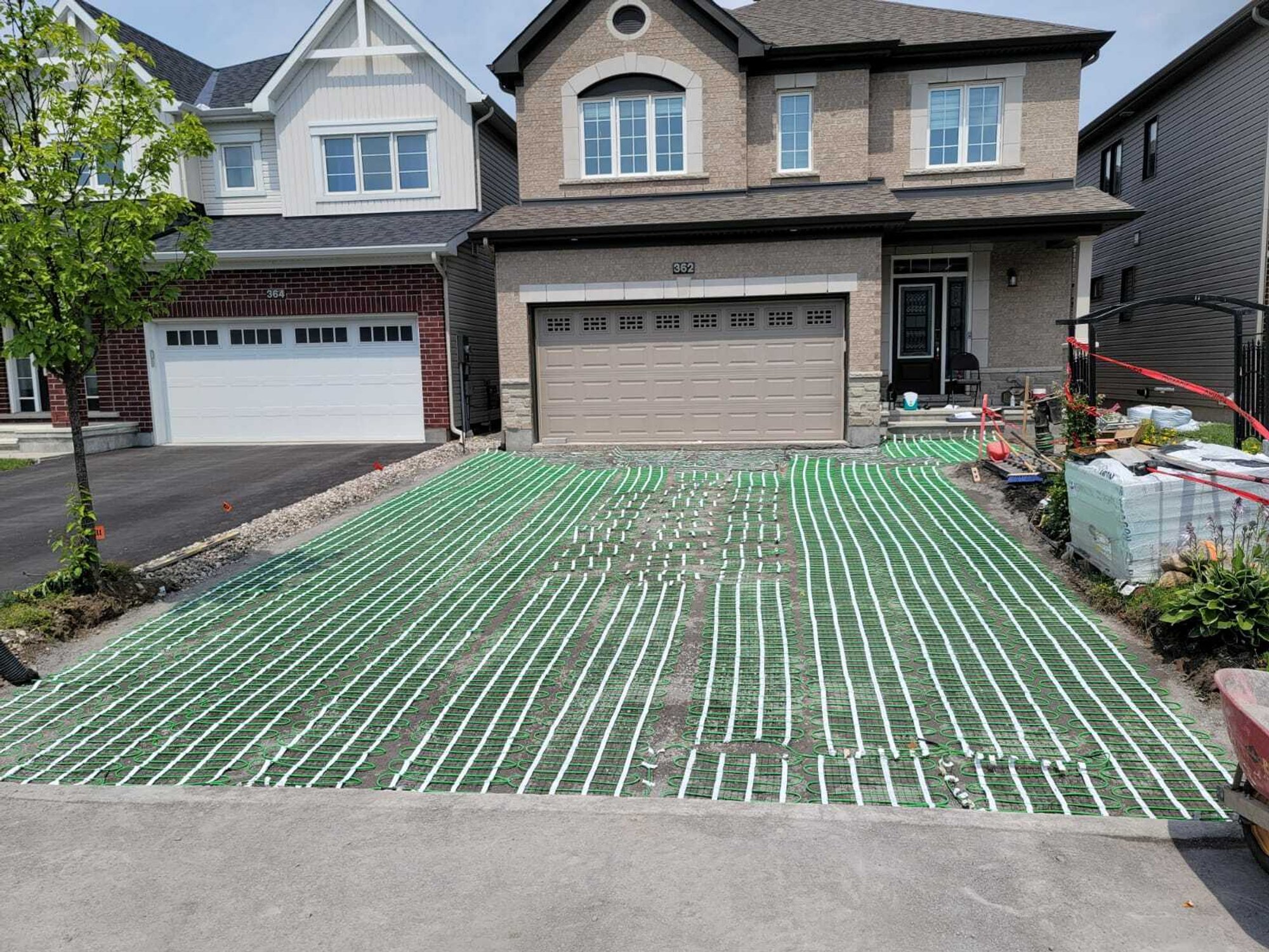 Heated Paver Driveway with snow melt system mats during installation