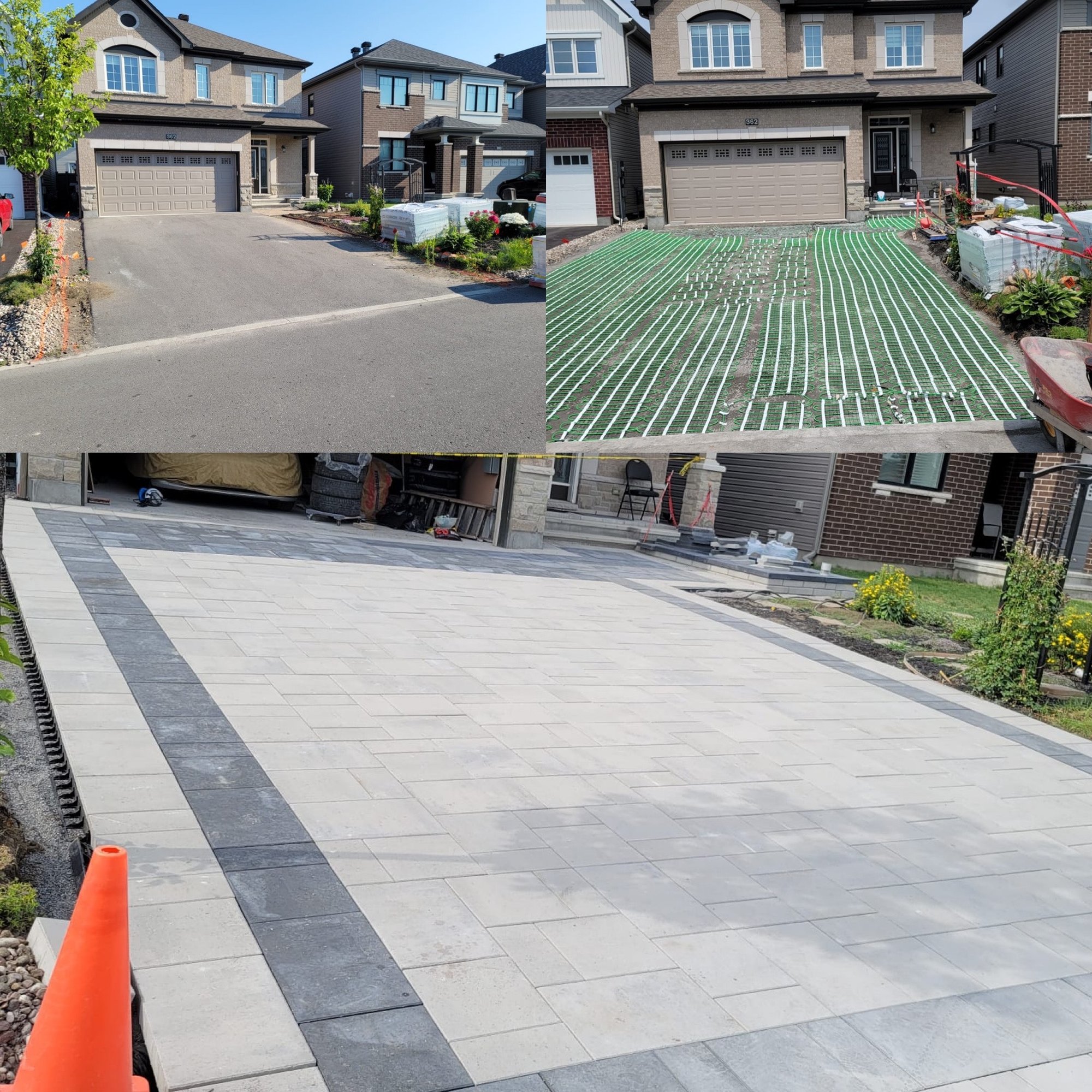 Heated Paver Driveway with snow melt system installed collage