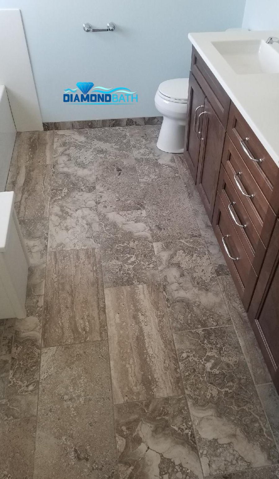 Heated tile bathroom floor installed over prodeso uncoupling membrane and tempzone cable CRYSTAL LAKE, IL