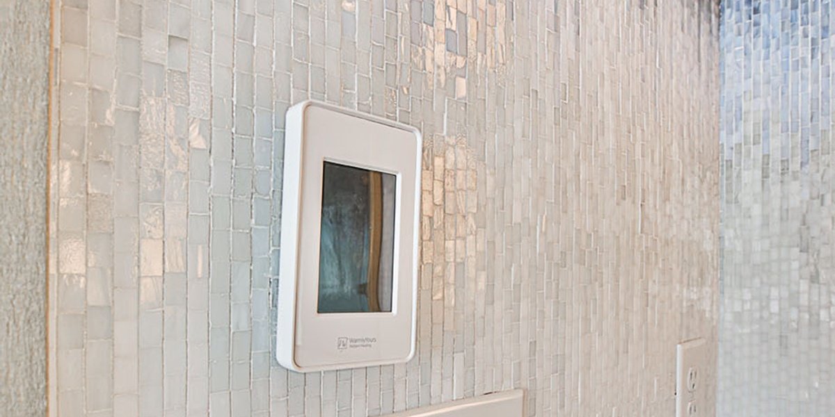 HGTV Rock the Block Season 2 Bathroom Remodel with Floor Heating for Victoria Alison & Mike Holmes thermostat view