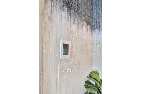 HGTV Rock the Block Season 2 Bathroom Remodel with Floor Heating for Victoria Alison & Mike Holmes thermostat view