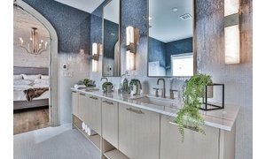 HGTV Rock the Block Season 2 Bathroom Remodel with Floor Heating for Victoria Alison & Mike Holmes vanity angled
