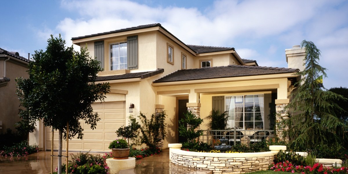 House exterior landscaping and walkway