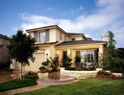 House exterior landscaping and walkway