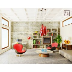 A modern open-concept living room with polished concrete floors suitable for an electric radiant floor heating system.
