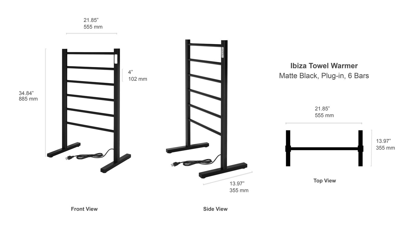 Ibiza Black Towel Warmer Dimensions