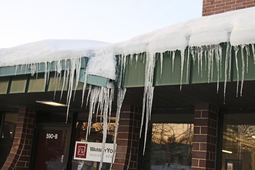 Ice dam before shot for roof and gutter deicing system LAKE ZURICH, IL