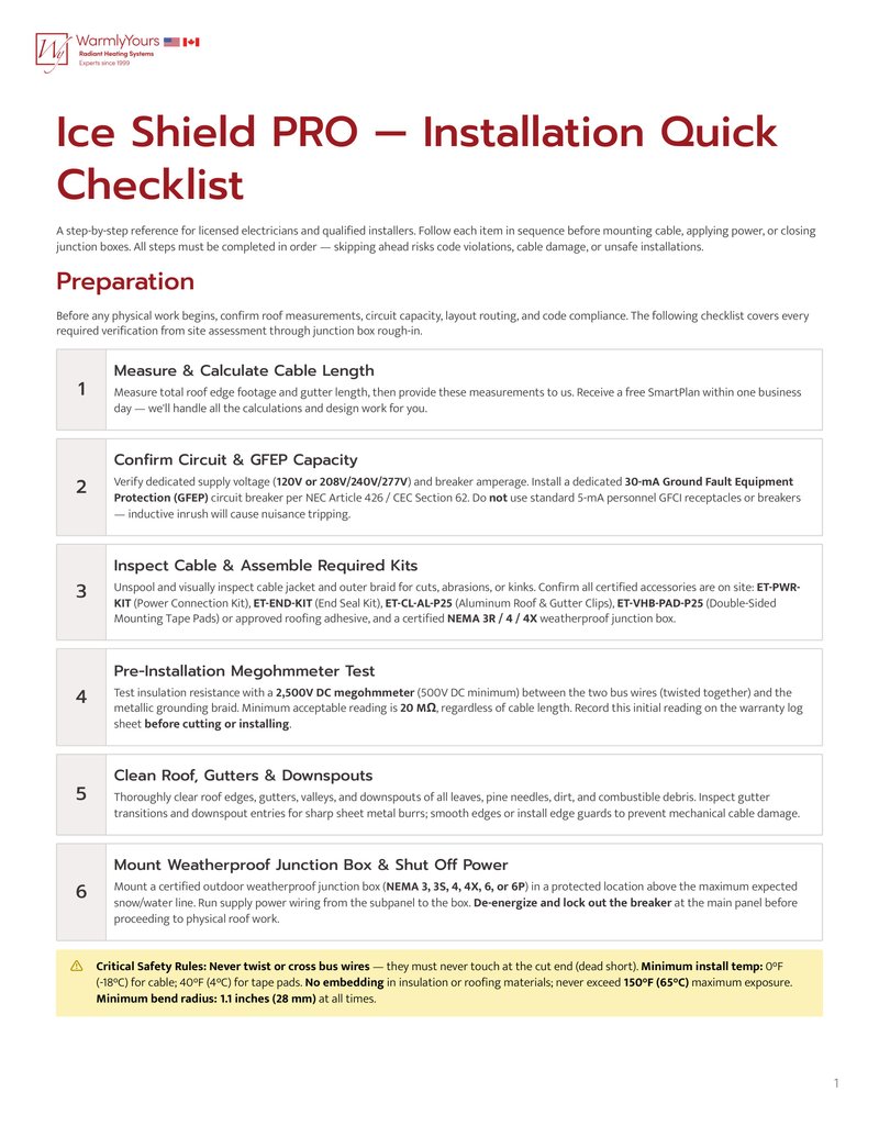 Ice Shield PRO — Installation Quick Checklist (English)