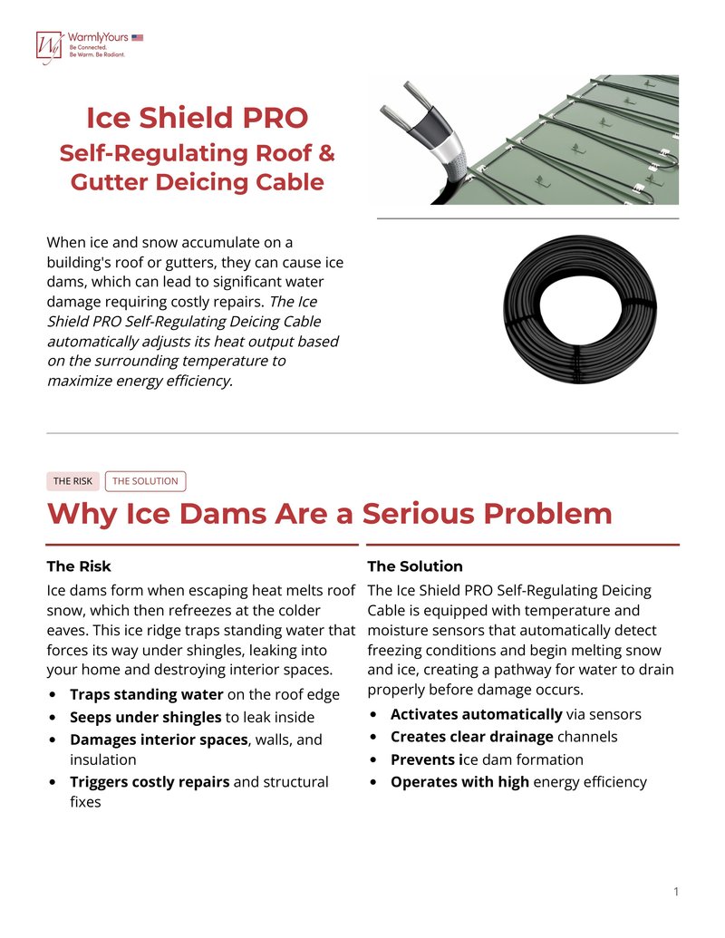 ICE Shield Self-Regulating Heat Tape for Roofs & Gutters Sell Sheet USA (English)