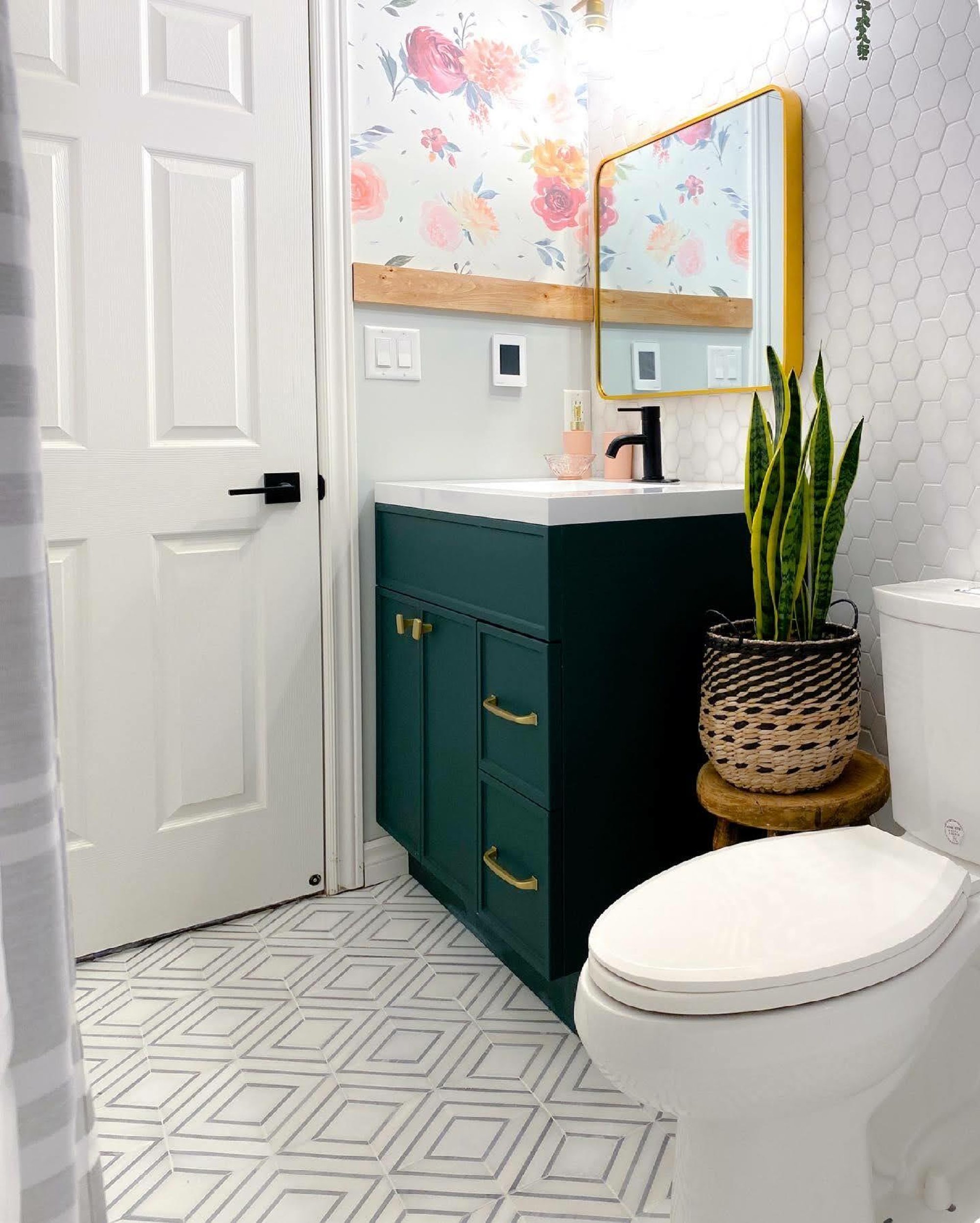 Instagram influencer bathroom project after shot with vanity