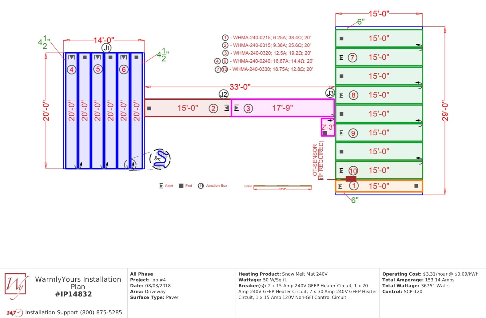 Example of a professional WarmlyYours snow melting SmartPlan installation diagram