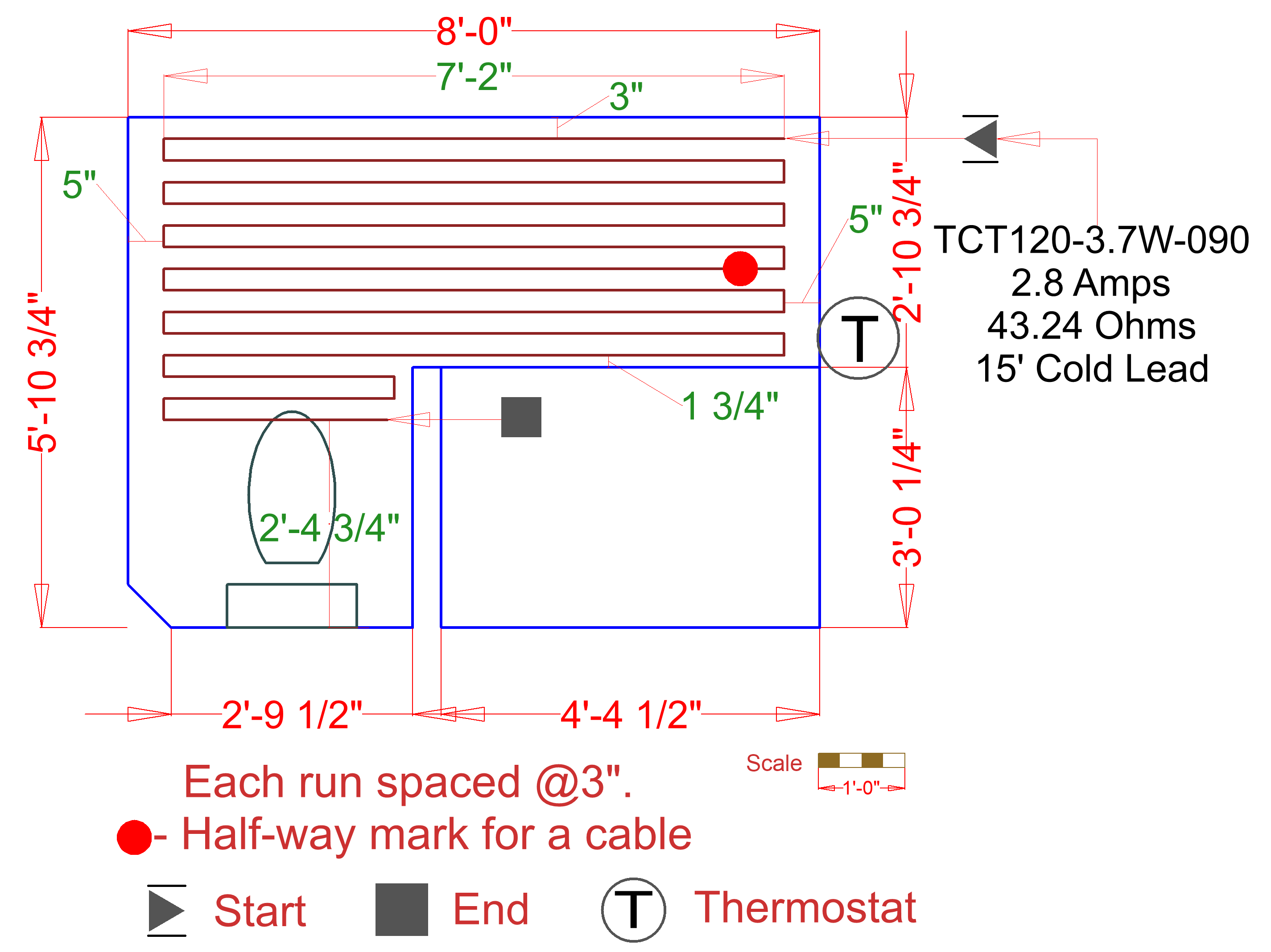 Radiant heating cable office floor plan