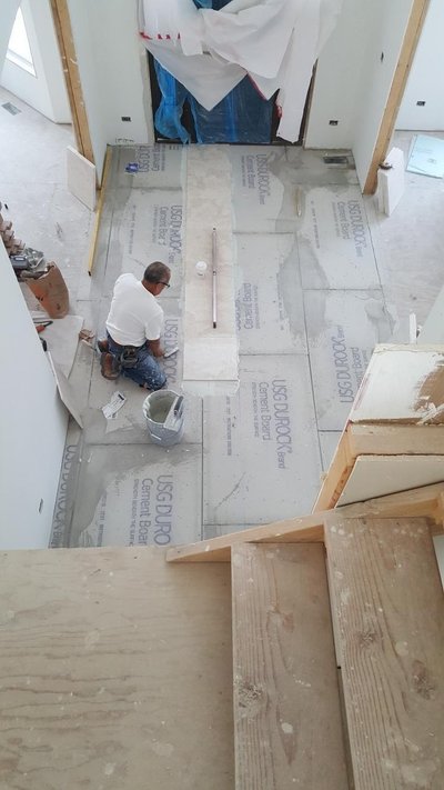 Installing tile for Foyer with floor heating in new construction home