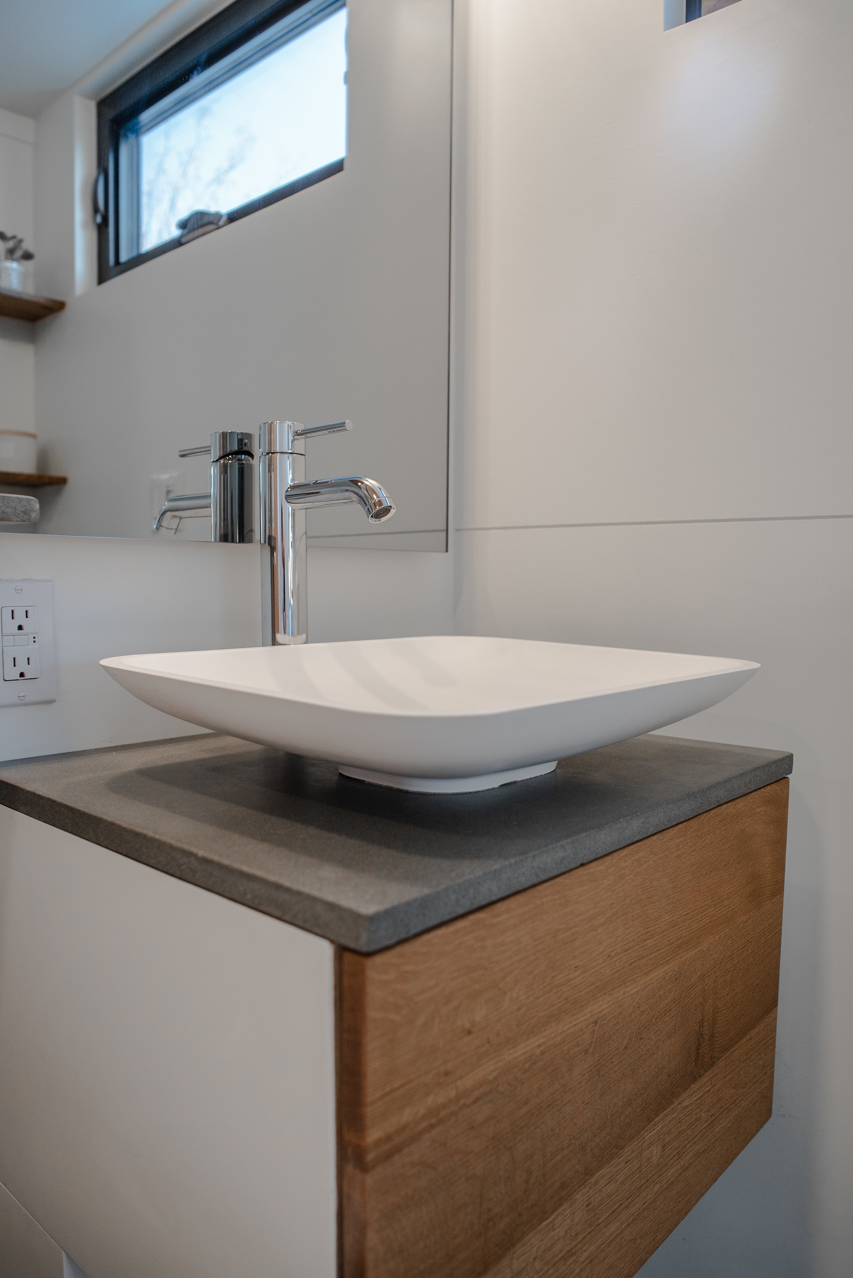 Updated vanity with vessel bowl.