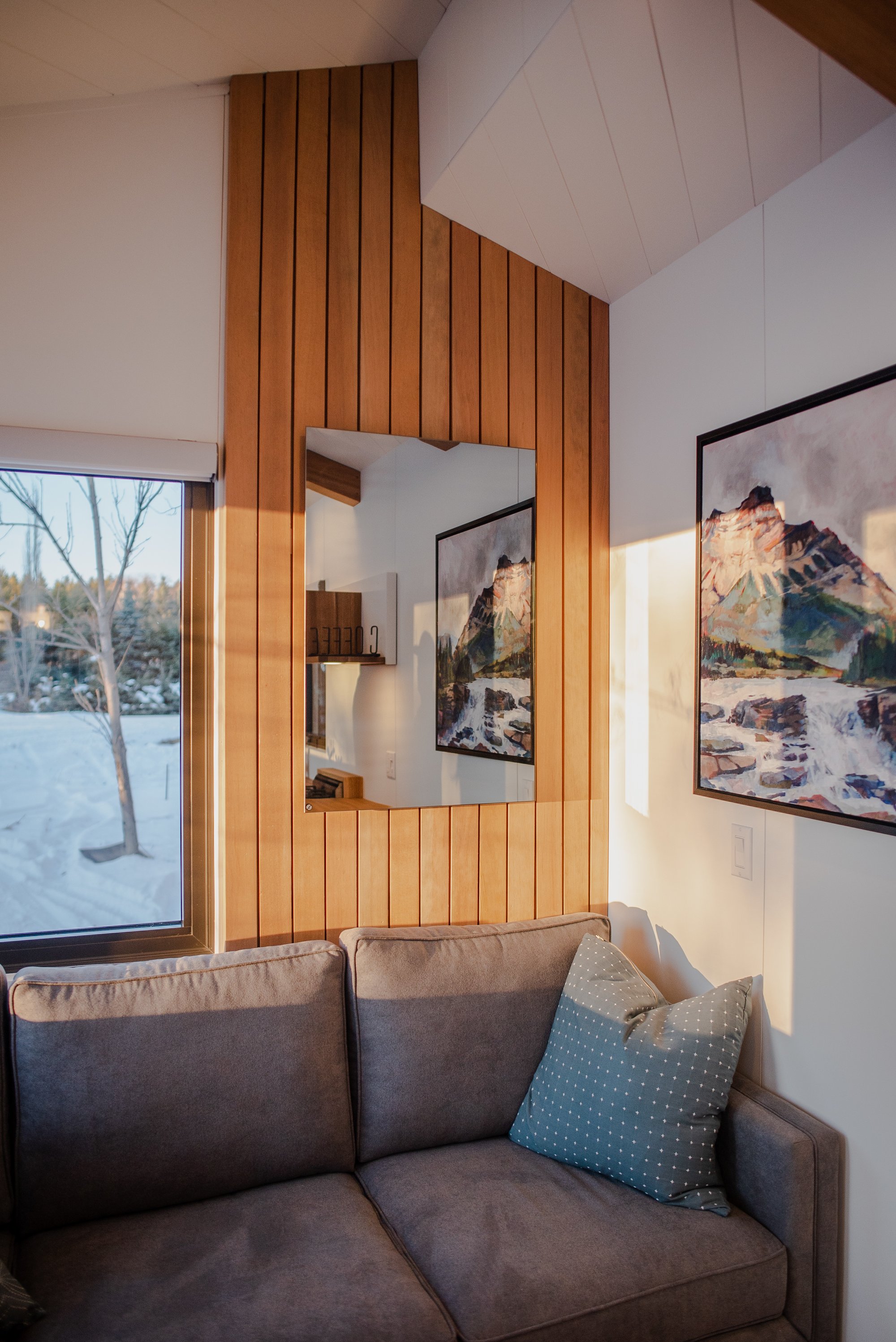 Interior of Fritz Tiny Home radiant panel angle