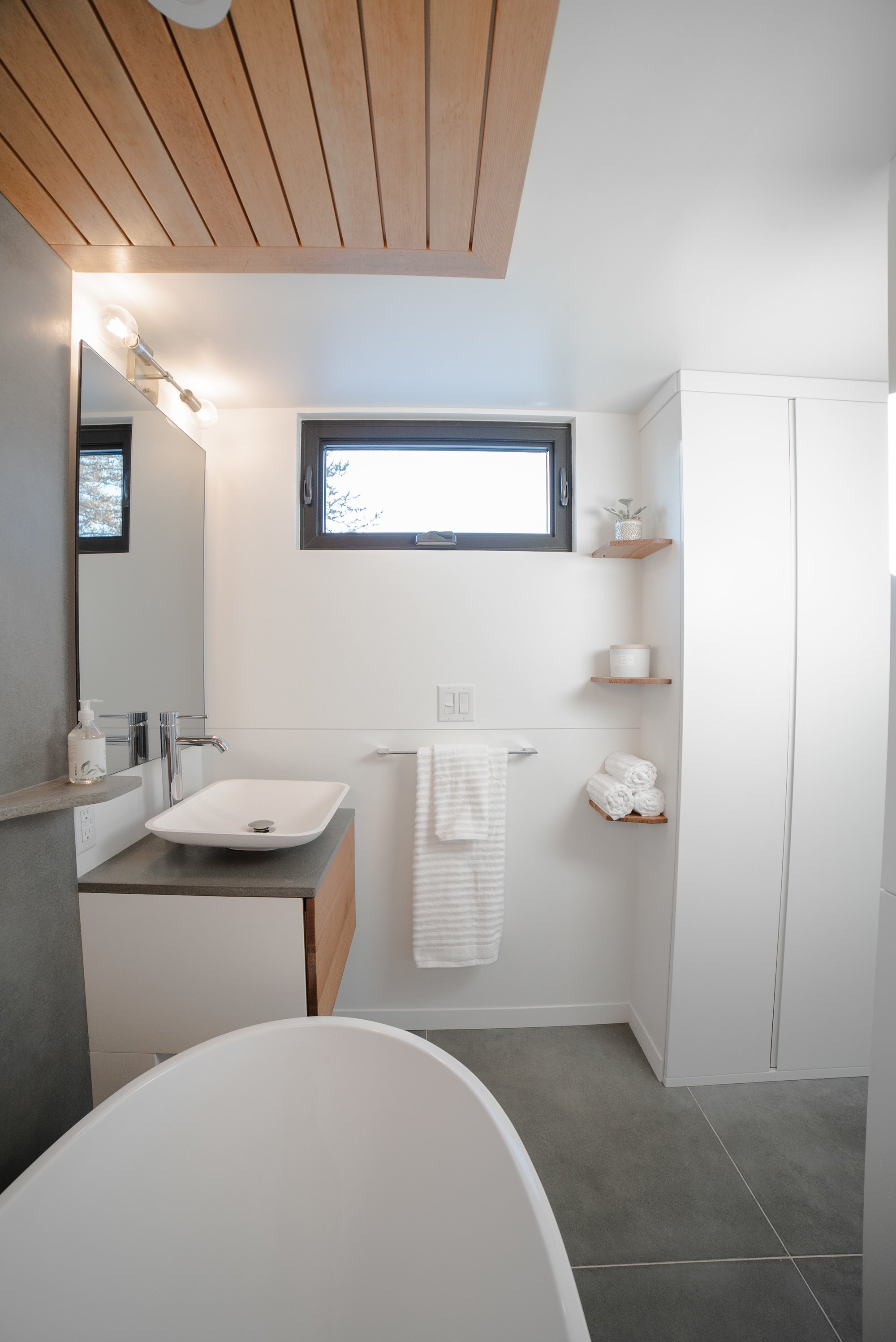 Interior of Fritz Tiny Home from tub