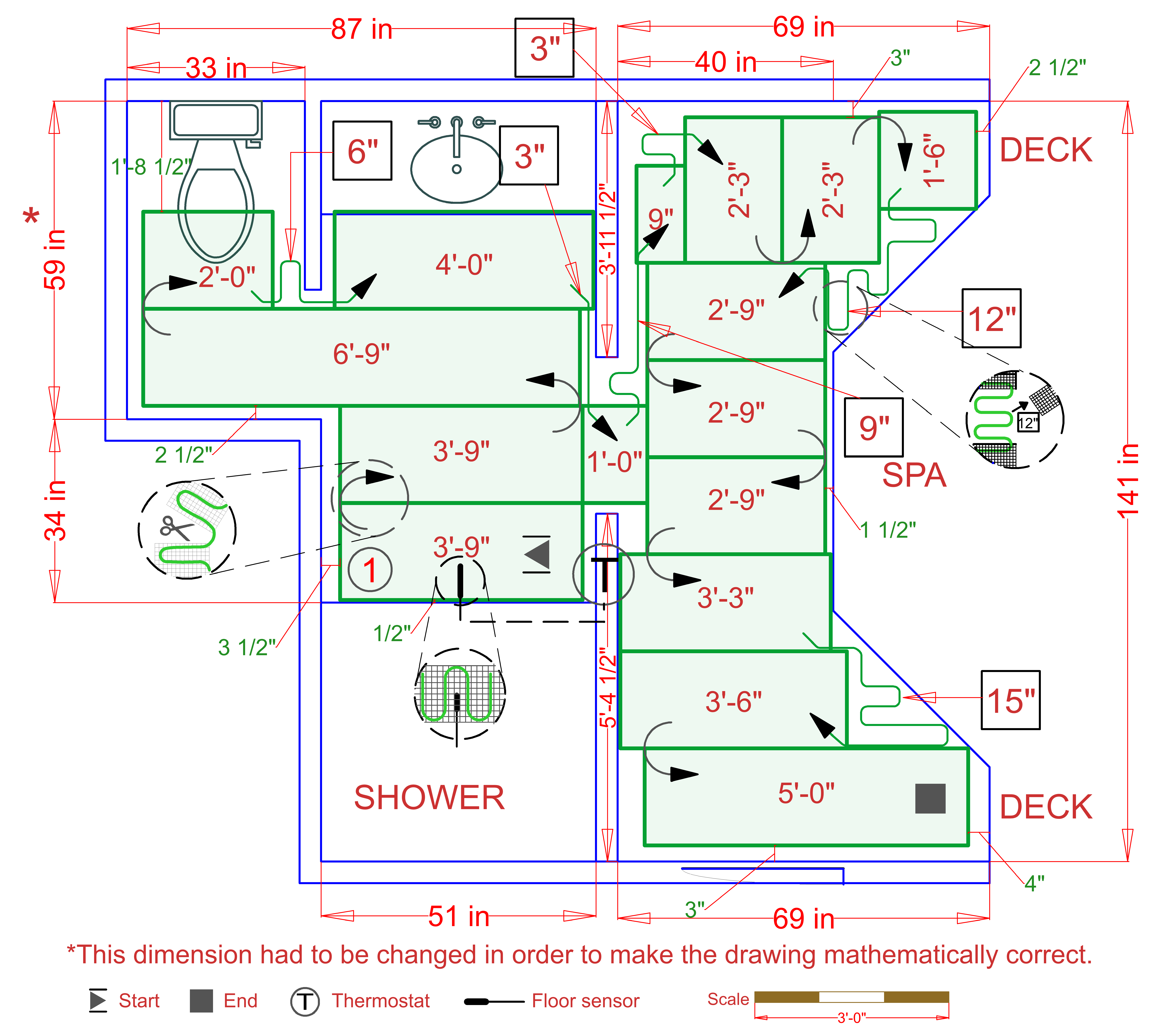 SmartPlan layout for TempZone™ floor heating system in Keystone, CO hot tub master bathroom