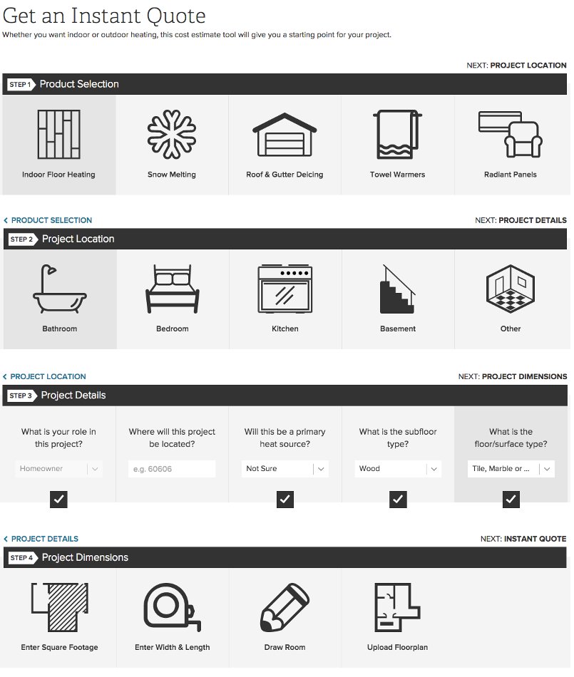 The WarmlyYours Instant Quote tool gets you a free quote in four steps.
