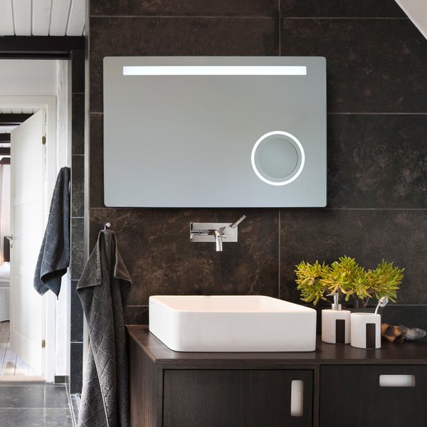  Gmhehly LED Bathroom Mirror with Lights, 60x28 Inch LED Backlit  + Front Lighted Bathroom Smart Mirror for Vanity with High Lume, Anti-Fog  and Dimmable Light : Home & Kitchen