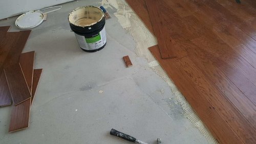 Kitchen Floor Install with Radiant Floor Heating wood over self leveling cement