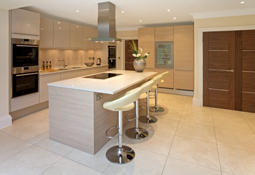 Kitchen with Tile floor and Island Stock Image