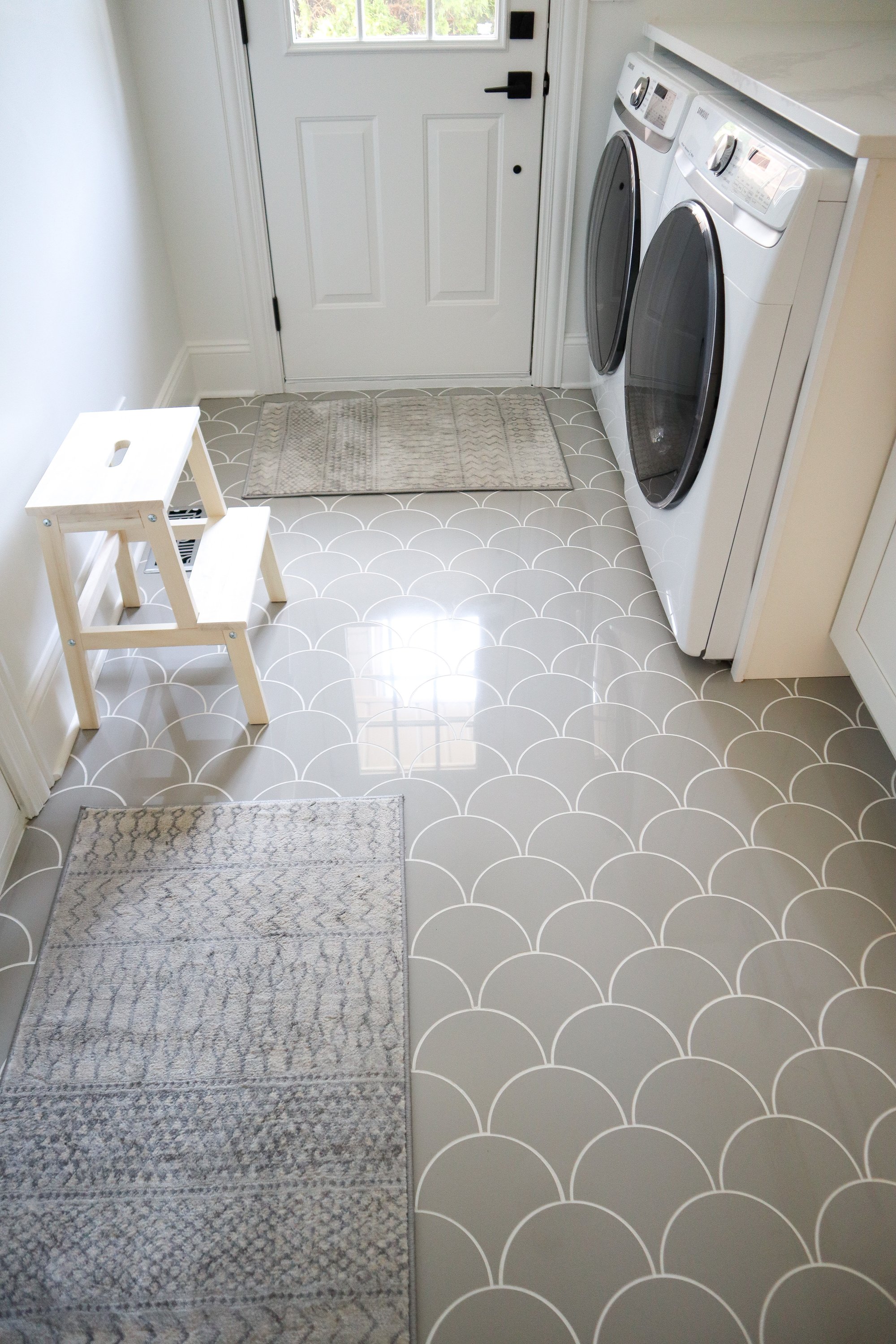 Laundry room with heated grey tile floor OAK LAWN, IL