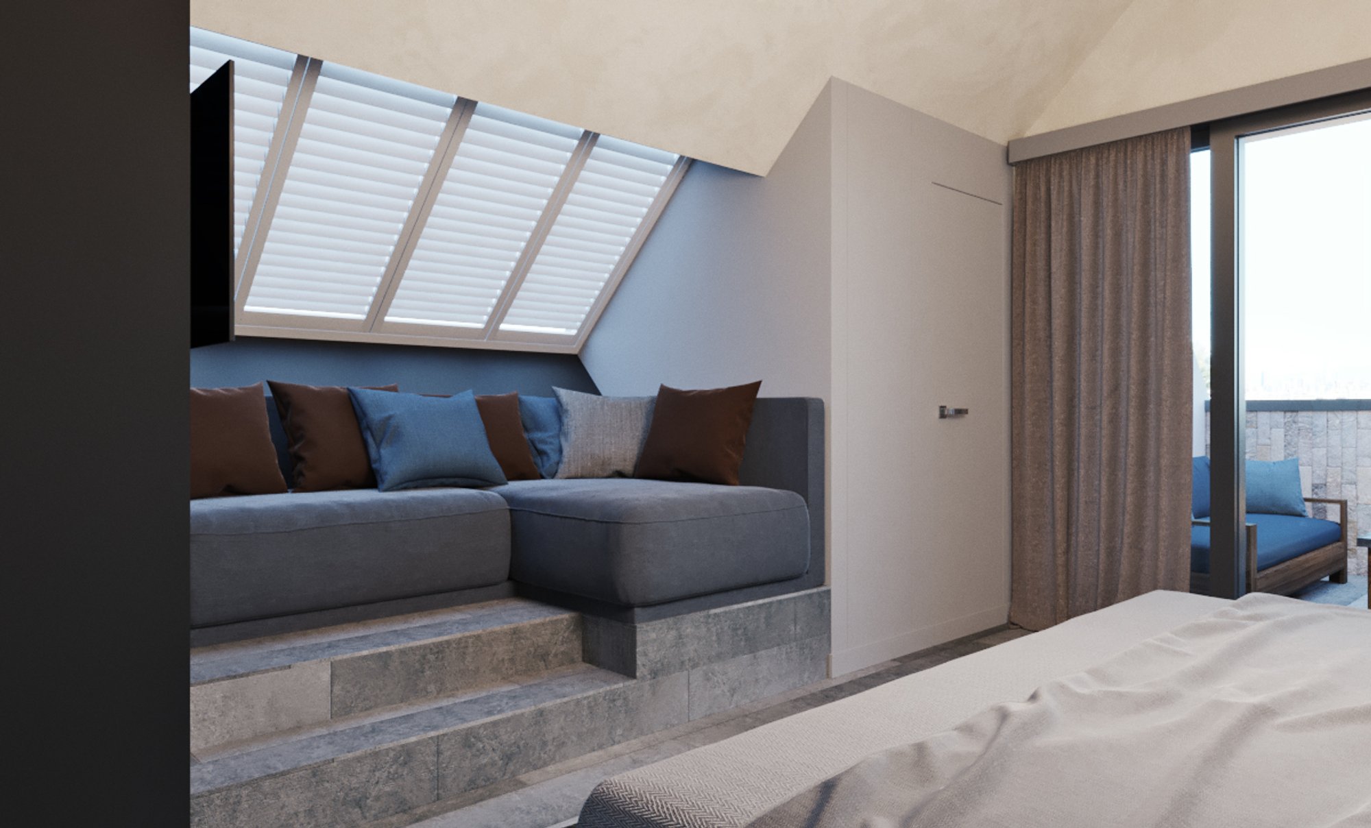 Lounge area in Master Bedroom with tile steps
