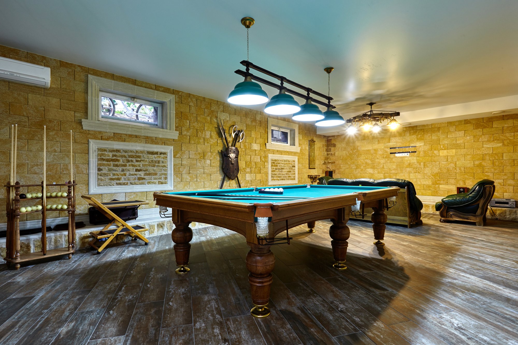 Luxury Basement with pool table- Stock
