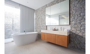 Luxury bathroom with tile floor