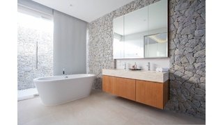 Luxury bathroom with tile floor