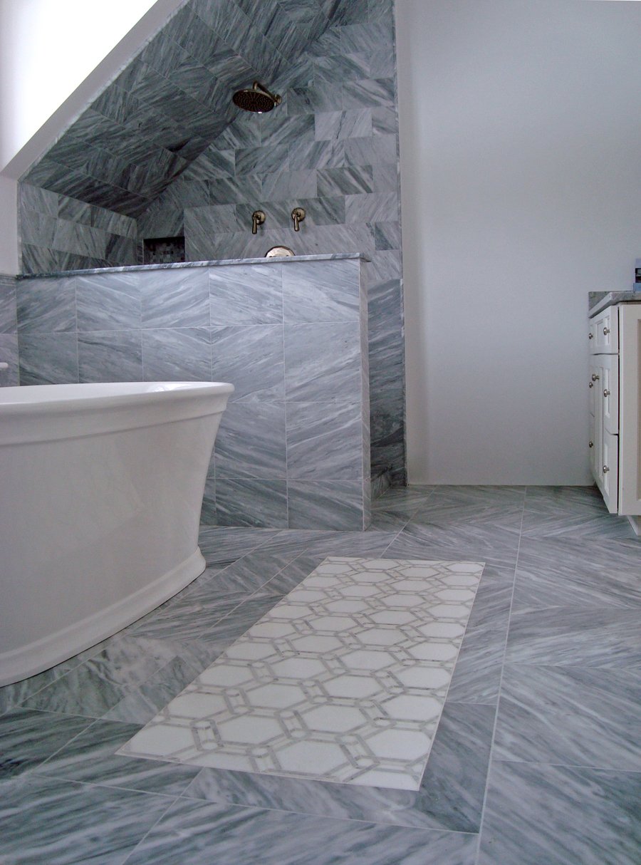 Luxury Grey Bathroom with heated tile floors