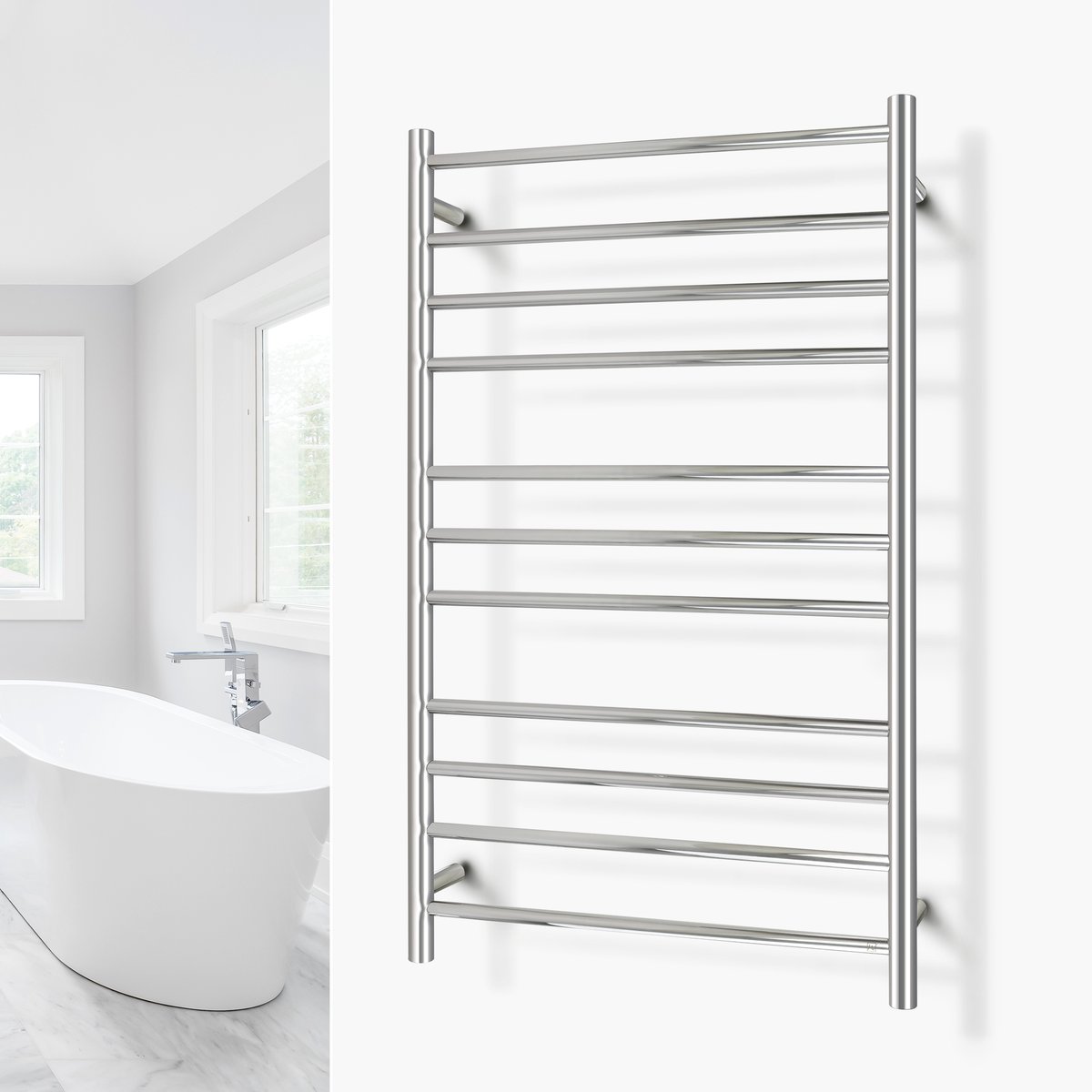 Malta Polished Towel Warmer Landing Page Image on Wall Square