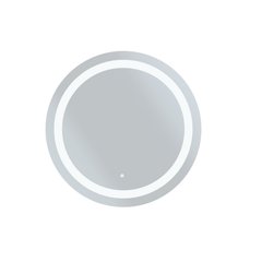 Marilyn round LED backlit mirror with a wide frosted circular light band and a touch-sensitive power icon.