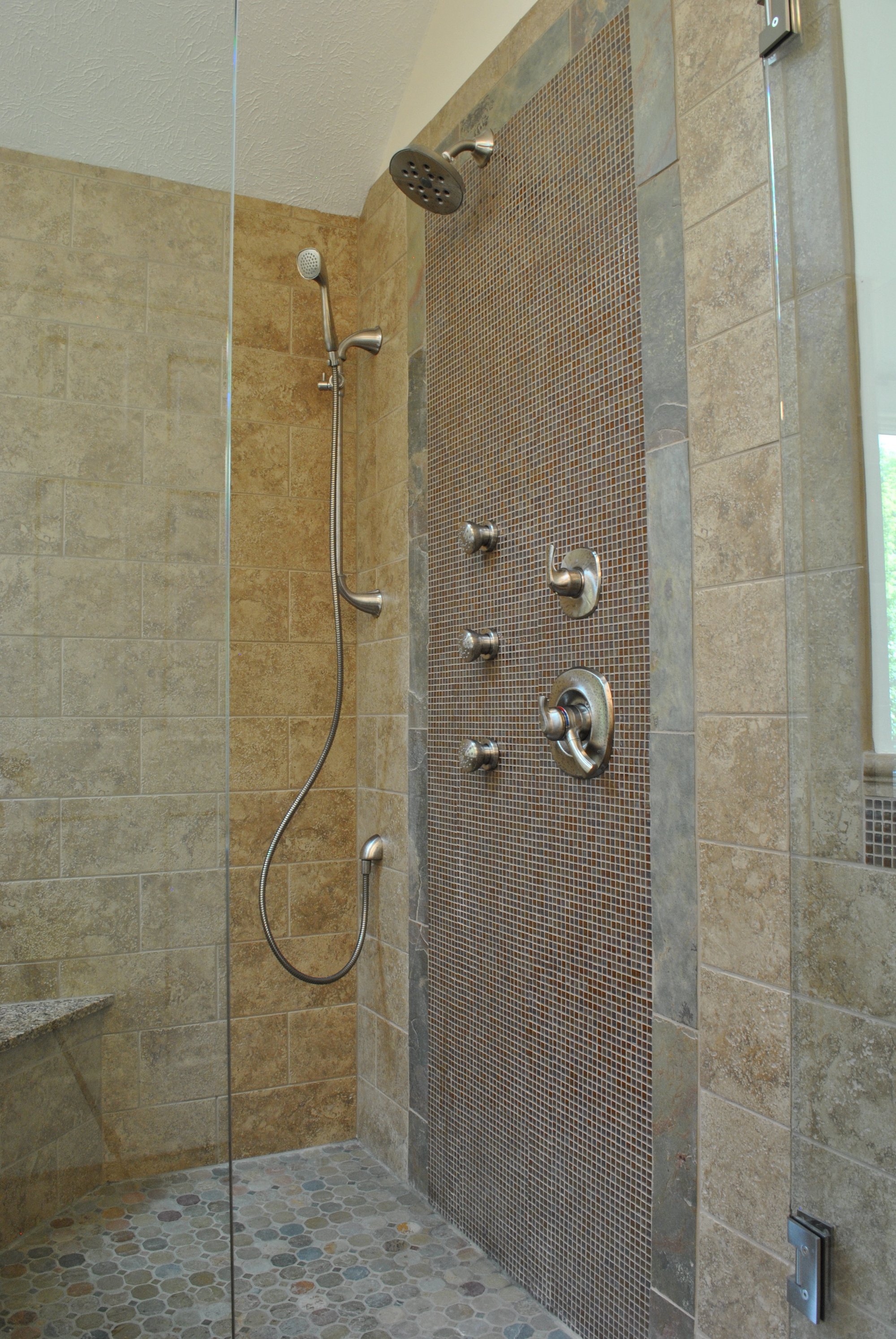 Master Bath and shower closeup with Electric floor heating cable