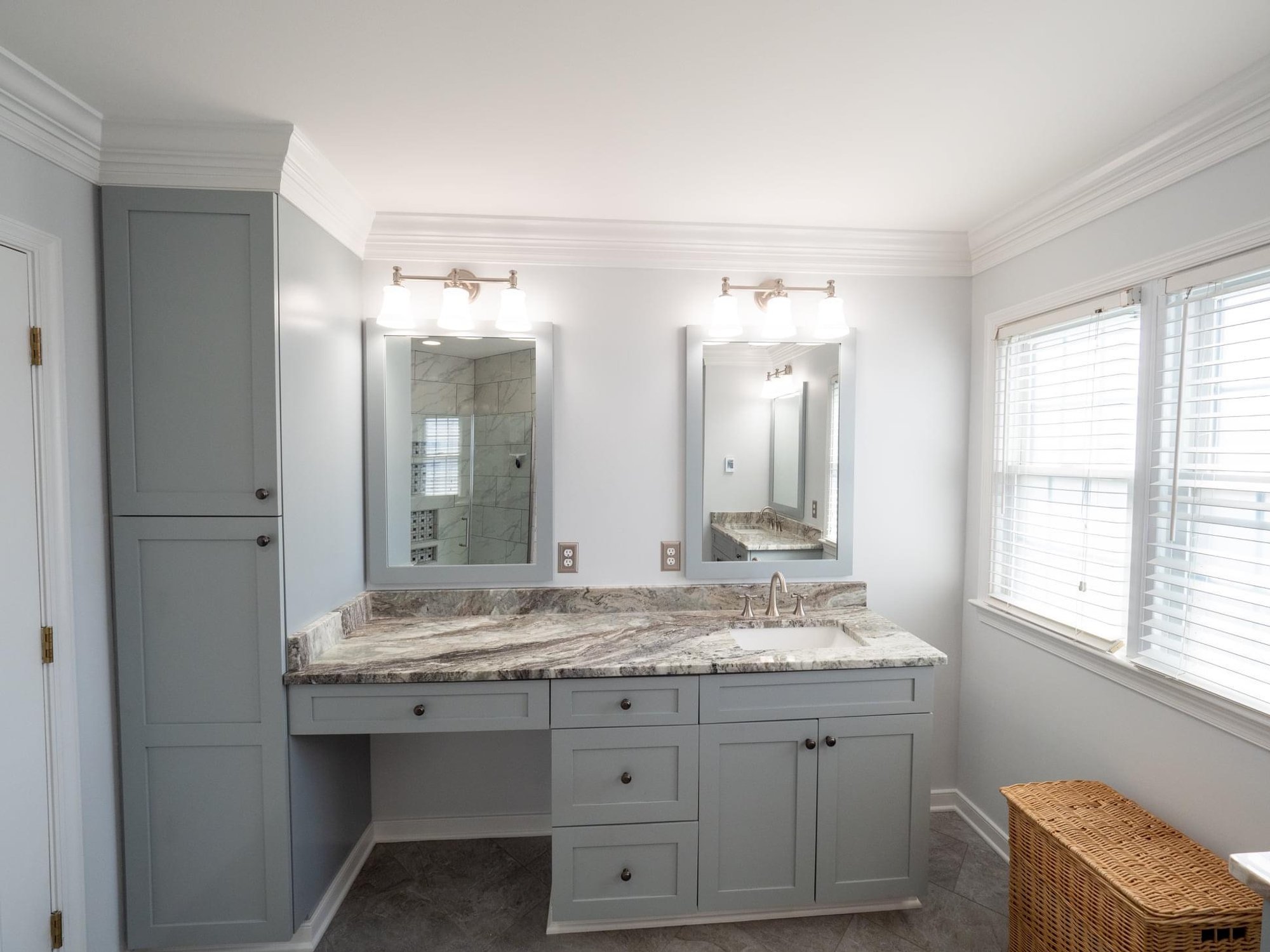 Master bath remodel with electric floor heating vanity area