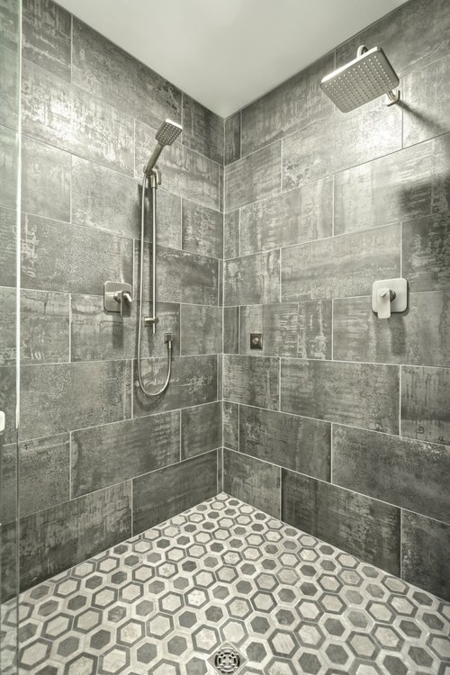 Master Bath remodel with tempzone flex roll floor heating shower enclosure red oak remodeling