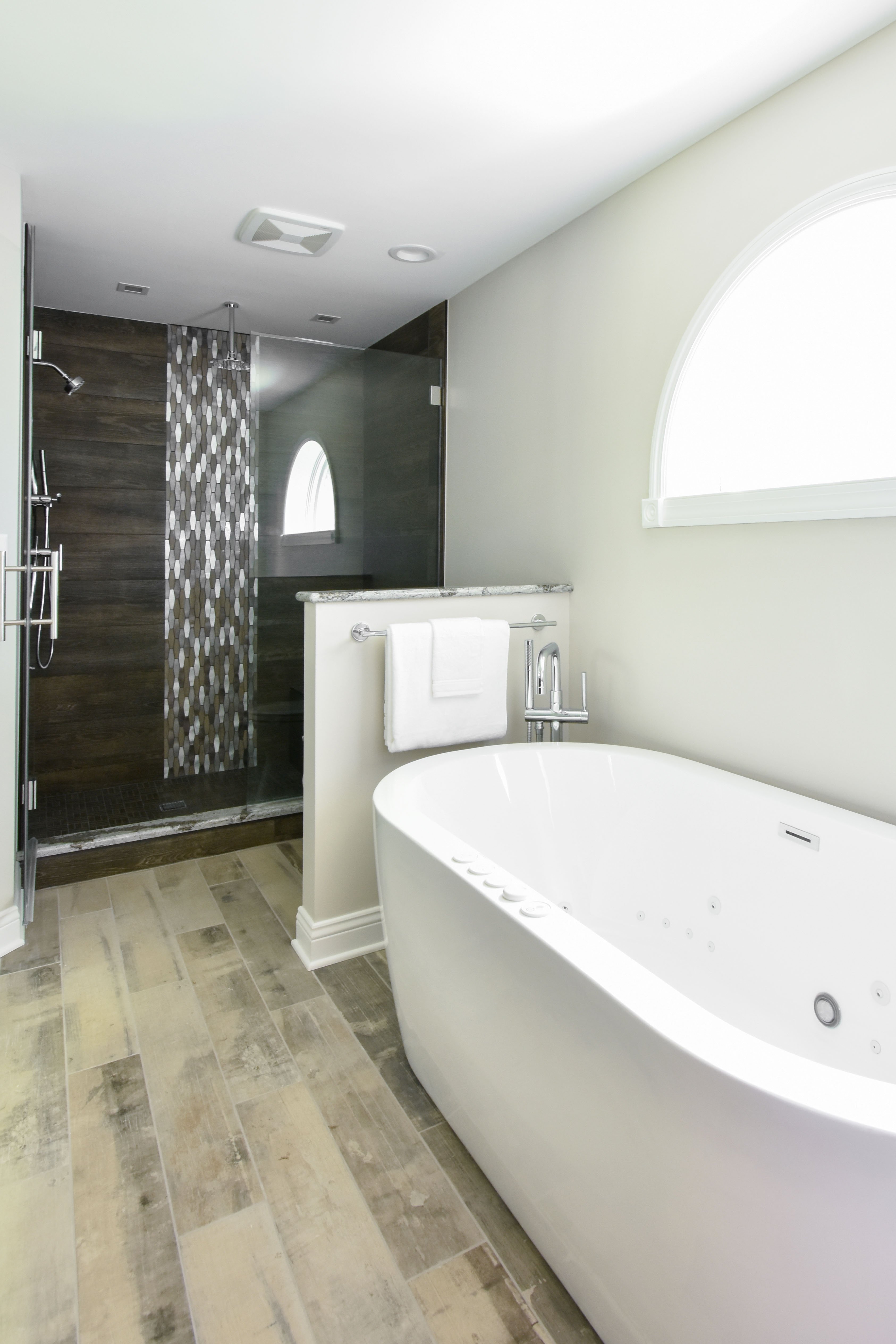 Master Bath with Floor Heating under with closeup of bathtub