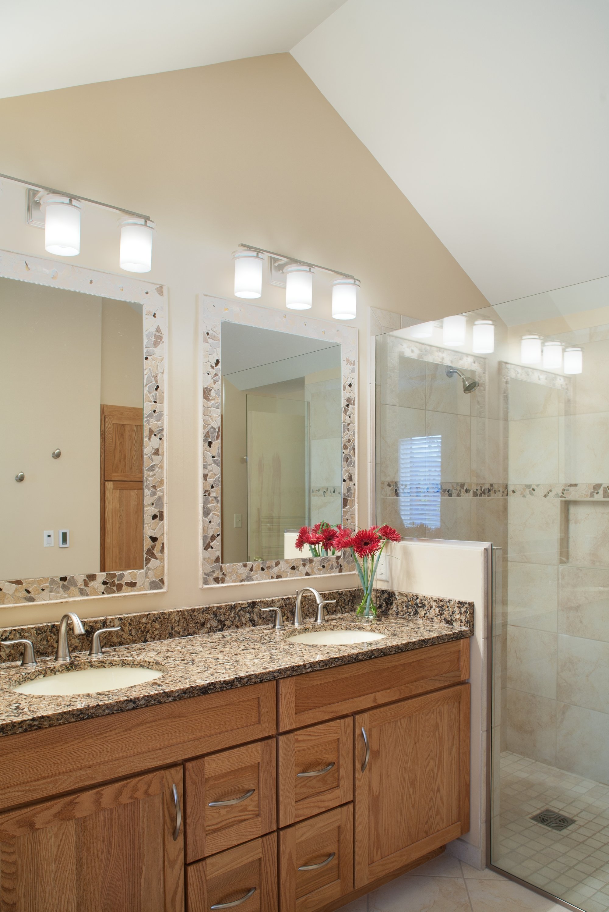 Master bathroom with double vanity and walkin shower angle ANN ARBOR, MI