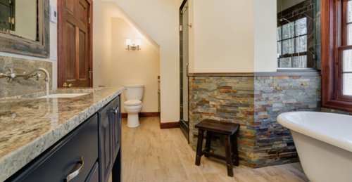 Master Bathroom with stone and floor heating BEDFORD, NH