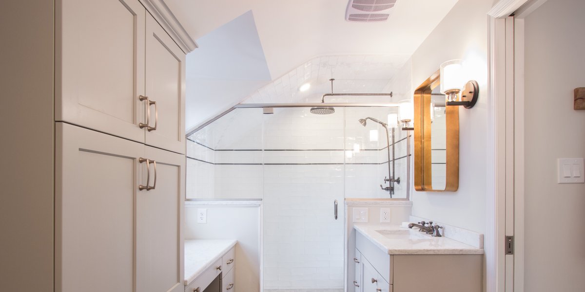 Master bathroom with walk-in shower and heated tile floors