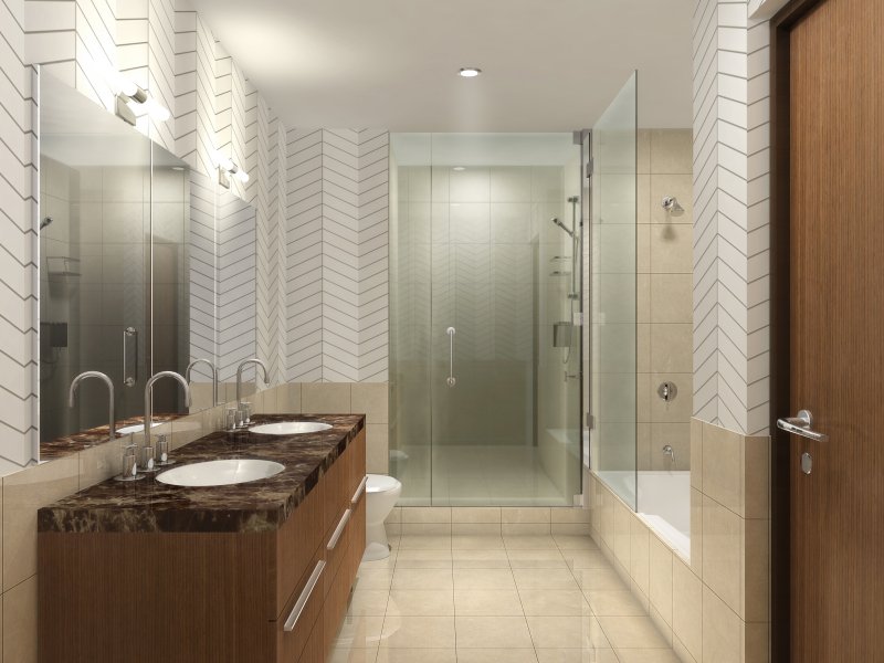 Medium-sized bathroom with tub and shower