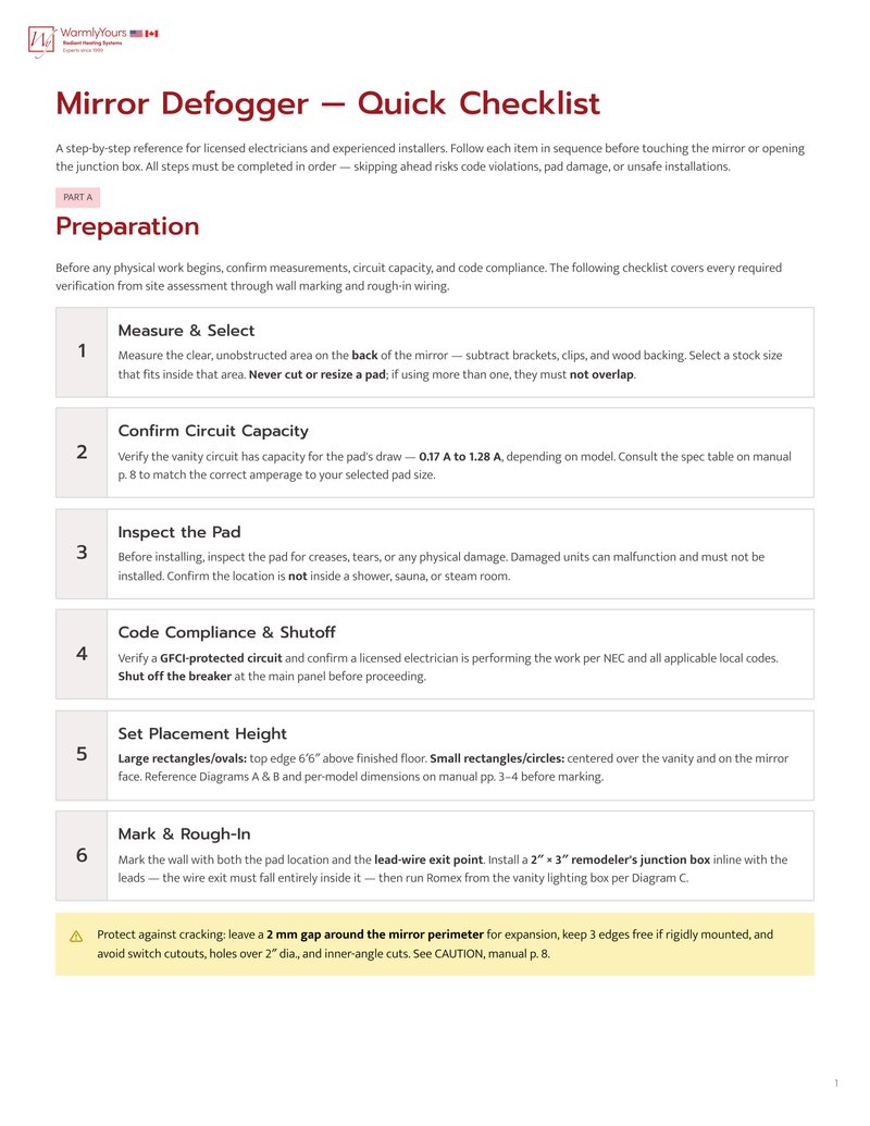 Mirror Defogger — Quick Checklist (English)
