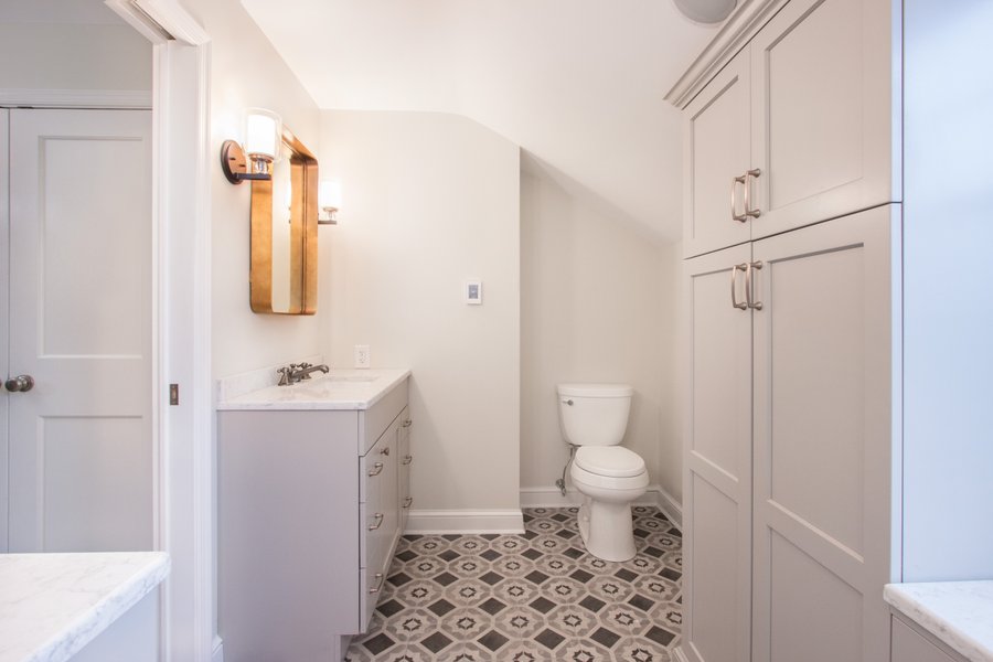 Modern Bathroom Remodel featuring electric floor heating under tile