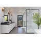 Modern black and white bathroom with tile floor
