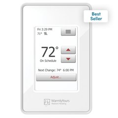 WarmlyYours nSpire Touch programmable thermostat with a white touchscreen interface for electric radiant floor heating systems.