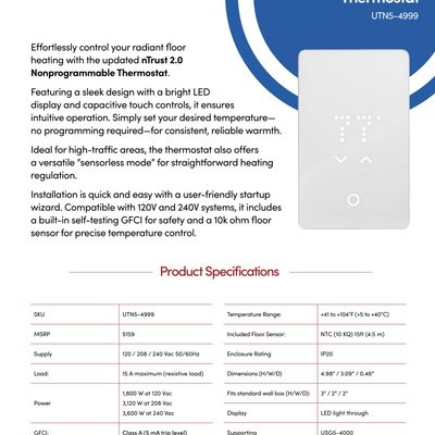 nTrust 2.0 UNT5 Touch Nonprogrammable Thermostat Sell Sheet USA (English)