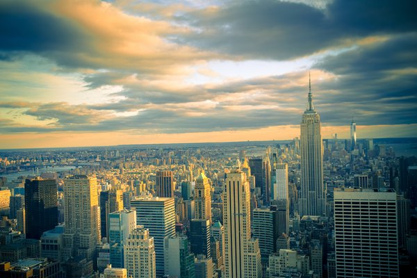 NYC Skyline With Dramatic Evening Sky