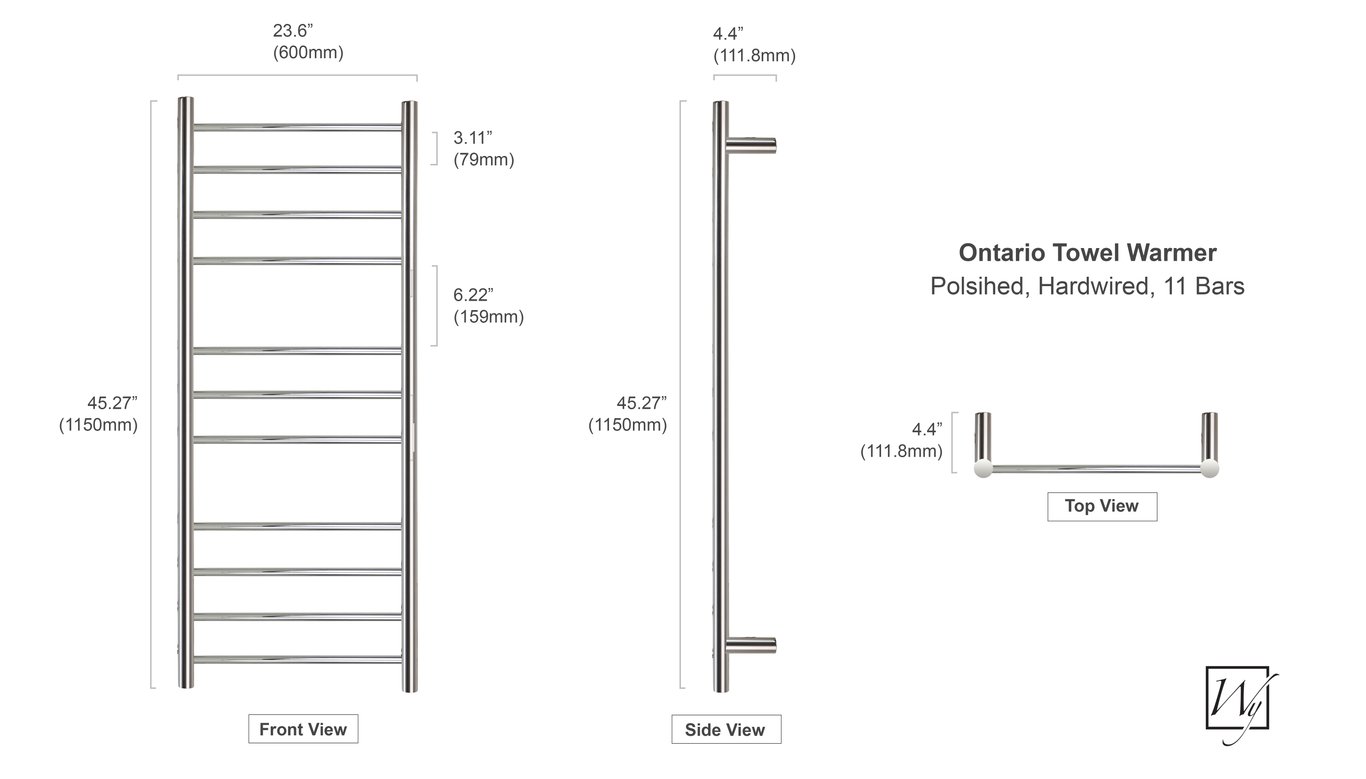 Ontario XL Towel Warmer, Polished, Hardwired 11 Bars TWS4ONT11PH